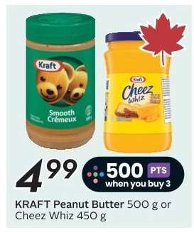 KRAFT Peanut Butter 500 g or Cheez Whiz 450 g