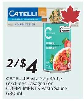 CATELLI Pasta or COMPLIMENTS Pasta Sauce