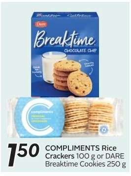 COMPLIMENTS Rice Crackers 100 g or DARE Breaktime Cookies 250 g