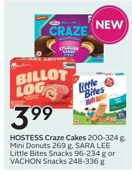 HOSTESS Craze Cakes, Mini Donuts, SARA LEE Little Bites Snacks, VACHON Snacks