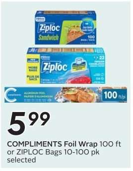 COMPLIMENTS Foil Wrap 100 ft or ZIPLOC Bags 10-100 pk