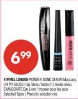 RIMMEL LONDON WONDER'BOND SERUM Mascara, OH MY GLOSS! Lip Gloss, EXAGGERATE Eye Liner