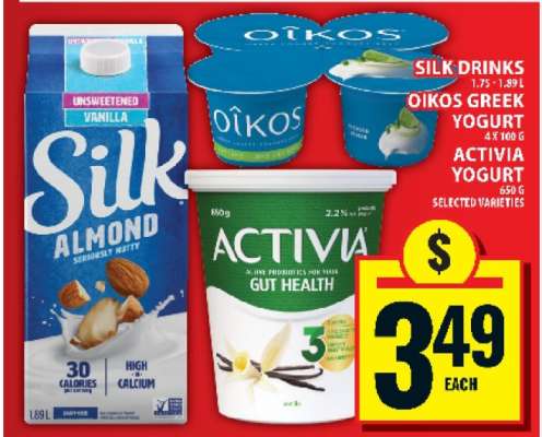 Silk Drinks, Oikos Greek Yogurt, Activia Yogurt