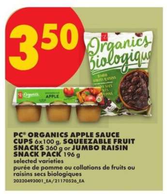 PC Organics Apple Sauce Cups, Squeezable Fruit Snacks or Jumbo Raisin Snack Pack