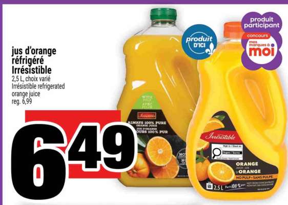 Jus d'orange réfrigéré Irrésistible
