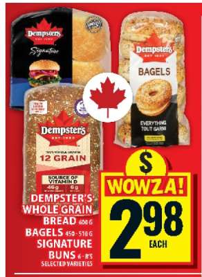 Dempster's Whole Grain Bread, Bagels, Signature Buns