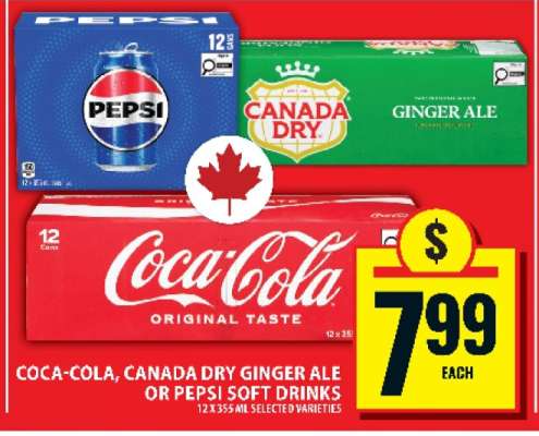 Coca-Cola, Canada Dry Ginger Ale or Pepsi Soft Drinks