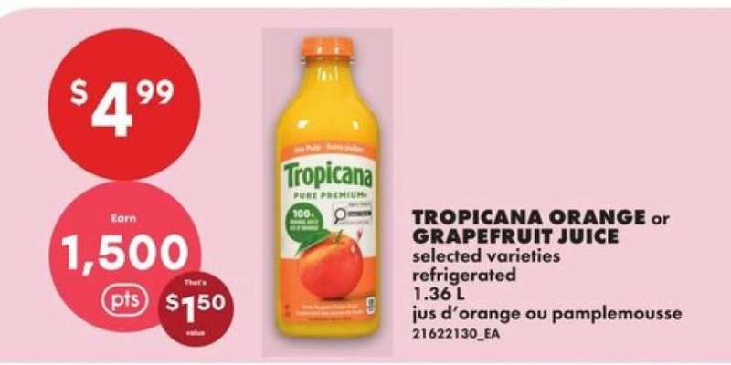 Tropicana Orange or Grapefruit Juice