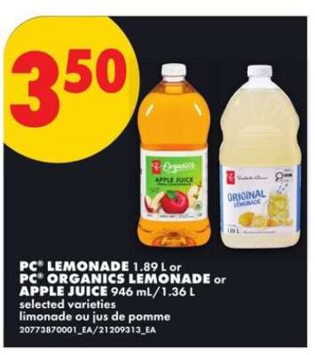 PC Lemonade or PC Organics Lemonade or Apple Juice