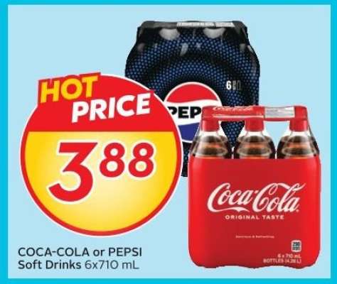 COCA-COLA or PEPSI SOFT DRINKS, 6x710 mL