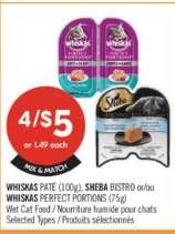 WHISKAS PATÉ (100g), SHEBA BISTRO or/ou WHISKAS PERFECT PORTIONS (75g)