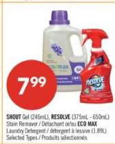 SHOUT Gel, RESOLVE Stain Remover or ECO MAX Laundry Detergent