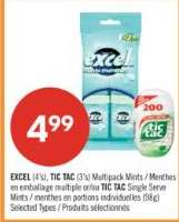 EXCEL (4's), TIC TAC (3's) Multipack Mints / TIC TAC Single Serve Mints