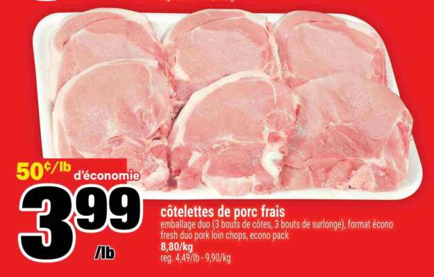 CÔTELETTES DE PORC FRAIS