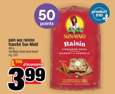 PAIN AUX RAISINS TRANCHÉ SUN-MAID