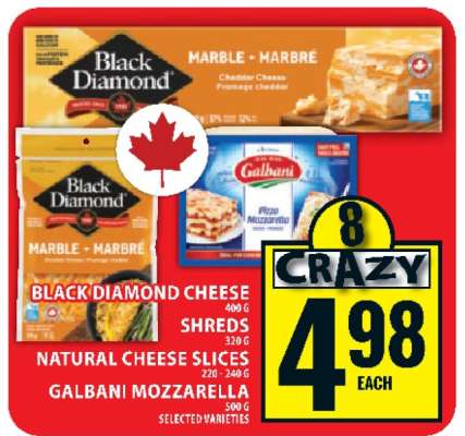 Black Diamond Cheese, Natural Cheese Slices, Galbani Mozzarella
