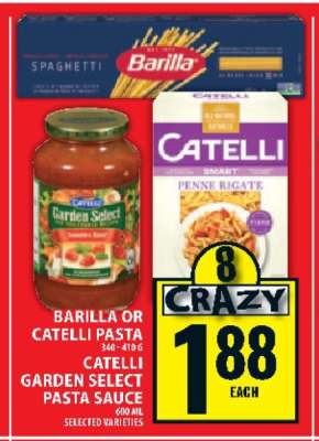 Barilla or Catelli Pasta, Catelli Garden Select Pasta Sauce