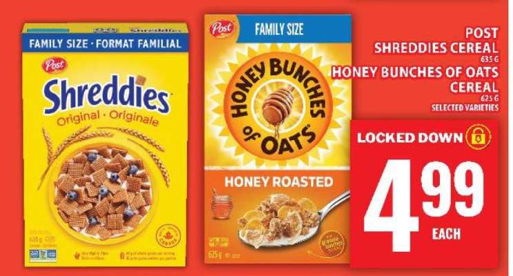Post Shreddies Cereal & Honey Bunches of Oats Cereal