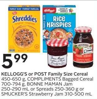 KELLOGG'S or POST Family Size Cereal