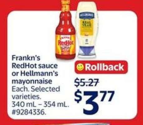 FRANK'S REDHOT SAUCE or HELLMANN'S MAYONNAISE