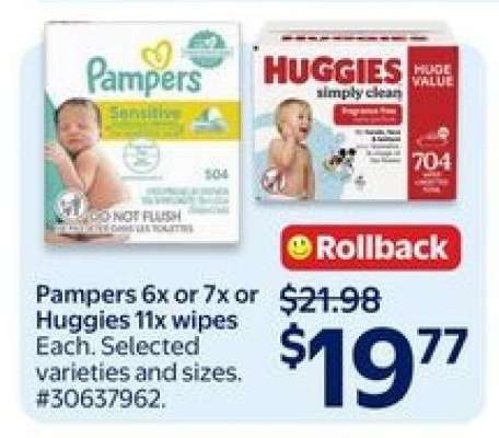 Pampers 6x or 7x or Huggies 11x wipes