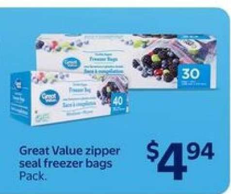 Great Value zipper seal freezer bags Pack