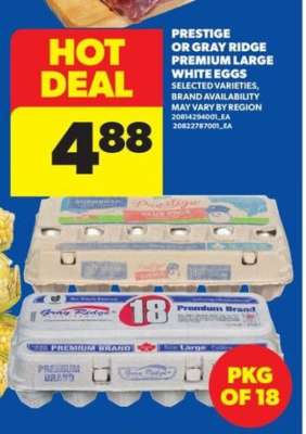 Prestige or Gray Ridge Premium Large White Eggs
