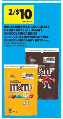 Maltesers Milk Chocolate Candy Bites, M&M's Chocolate Candies, Mars Peanut Free Chocolate Candy Bites