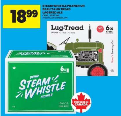 Steam Whistle Pilsner or Beau’s Lug Tread Lagered Ale