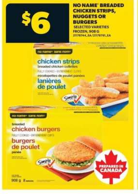 NO NAME Breaded Chicken Strips, Nuggets or Burgers