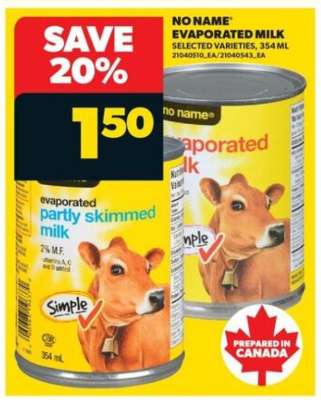 NO NAME EVAPORATED MILK