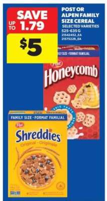 Post or Alpen Family Size Cereal
