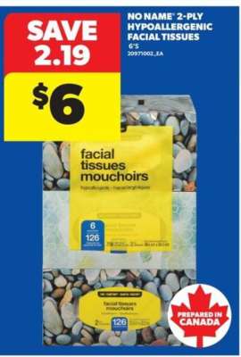 NO NAME 2-PLY HYPOALLERGENIC FACIAL TISSUES