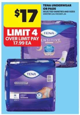 TENA UNDERWEAR OR PADS