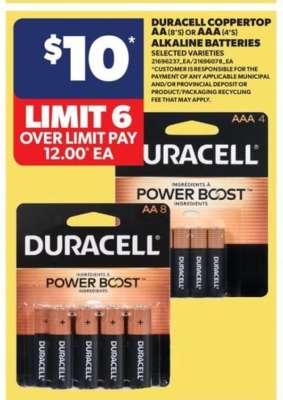 Duracell Coppertop AA or AAA Alkaline Batteries