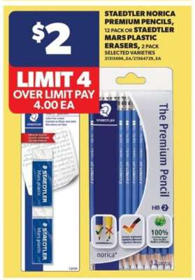 STAEDTLER Norica Premium Pencils or Mars Plastic Erasers