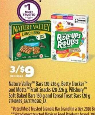 Nature Valley Bars, Betty Crocker and Motts Fruit Snacks, Pillsbury Soft Baked Bars and Cereal Treat Bars