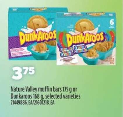 Nature Valley muffin bars 175 g or Dunkaroos 168 g