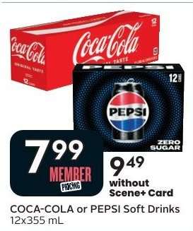 COCA-COLA or PEPSI SOFT DRINKS, 12x355 mL