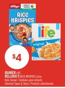 QUAKER LIFE, KELLOGG'S RICE KRISPIES