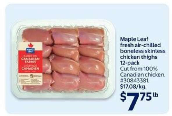 Maple Leaf Fresh Air-Chilled Boneless Skinless Chicken Thighs 12-Pack