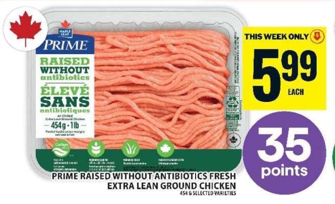 Prime Raised Without Antibiotics Fresh Extra Lean Ground Chicken