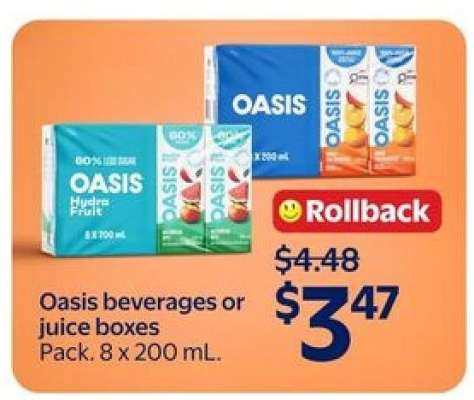 Oasis beverages or juice boxes