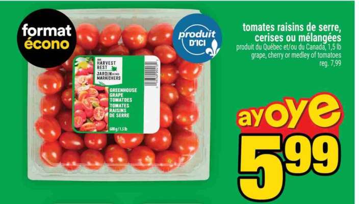 Tomates raisins de serre, cerises ou mélangées