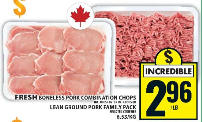 FRESH BONELESS PORK COMBINATION CHOPS OR LEAN GROUND PORK FAMILY PACK