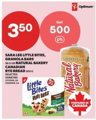 Sara Lee Little Bites, Granola Bars or Natural Bakery Canadian Rye Bread
