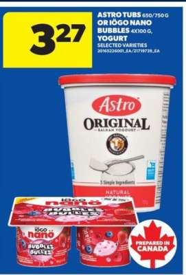 Astro Tubs or Iögo Nano Bubbles Yogurt