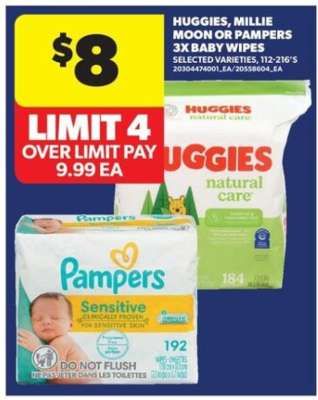 Huggies, Millie Moon or Pampers 3x Baby Wipes