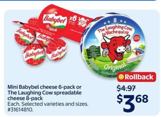 Mini Babybel cheese 6-pack or The Laughing Cow spreadable cheese 8-pack