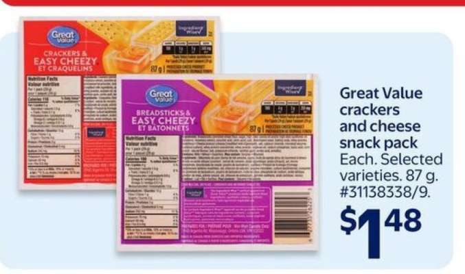 Great Value crackers and cheese snack pack